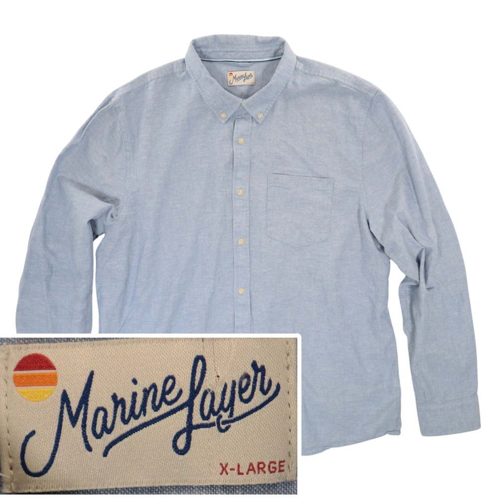 Marine Layer Button Down Shirt Casual Better-Than-Linen Hemp Blend Blue Men XL